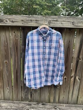 Vineyard Vines Blue and Pink Plaid Button-Down Shirt